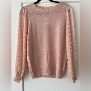 NWT - Sweet blush- colored sweater with sheer sleeves and texture detail.